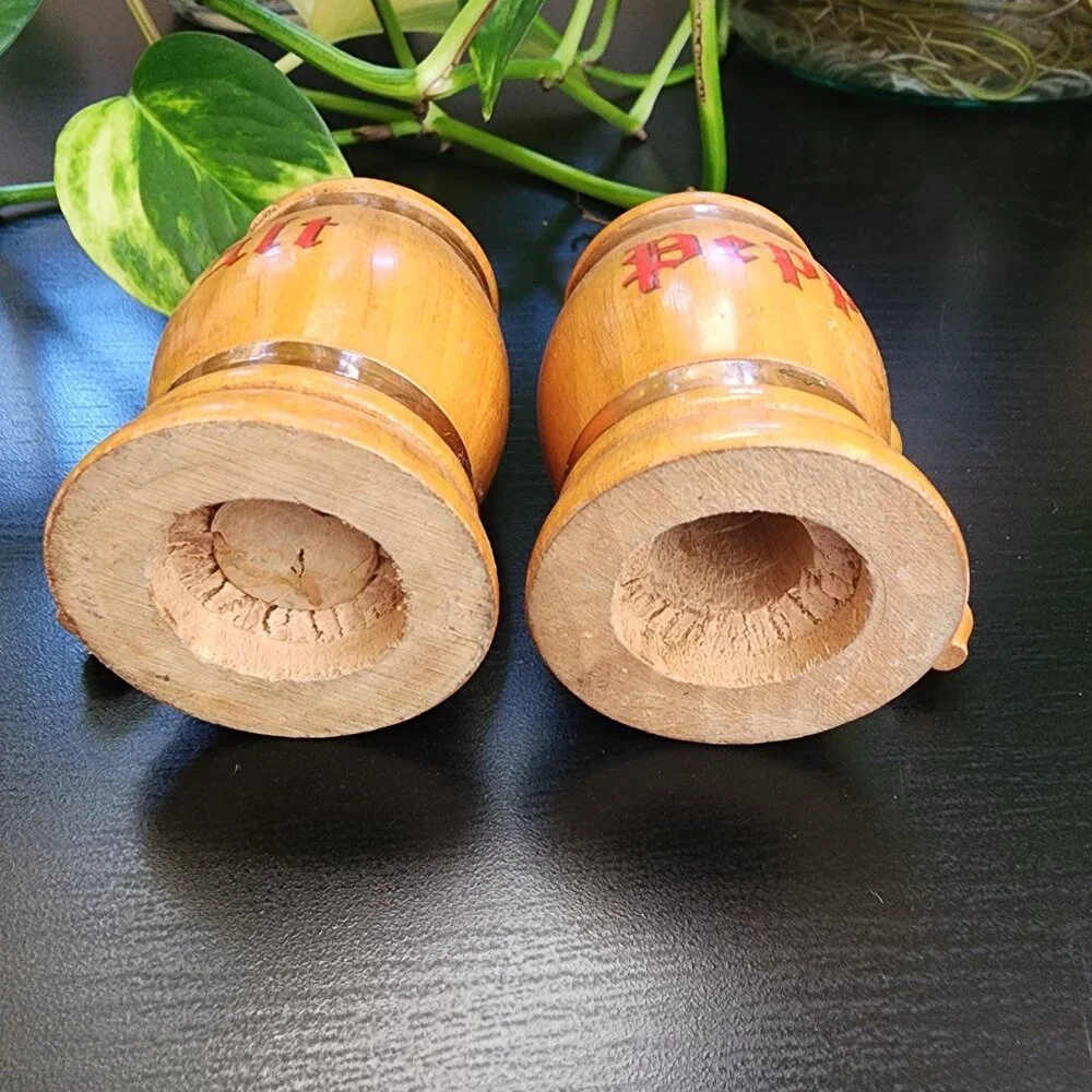 Vintage Beer Stein Mug Handled Copper Accent MCM Wood Salt and Pepper Shakers